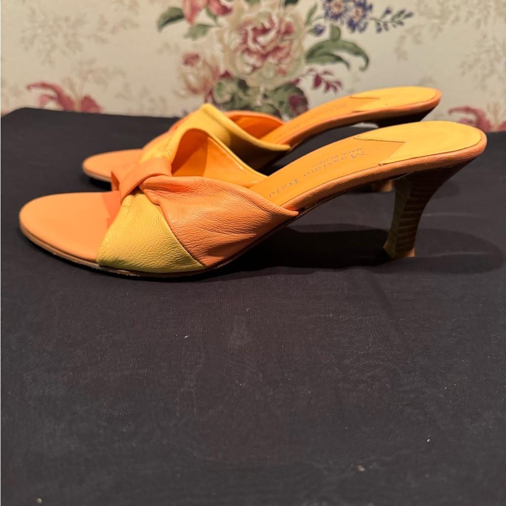 Massimo Baldi Italian leather  orange and yellow kitten heel mule sandals. Size8 - Picture 5 of 5